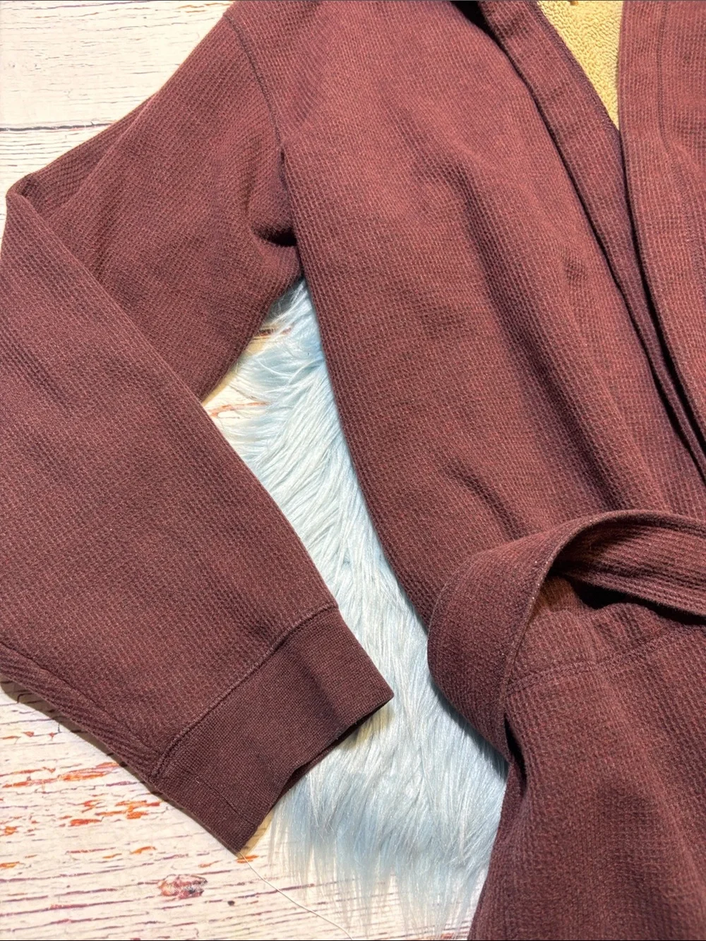 L.L. Bean Waffle Knit Maroon Hooded Robe sz M